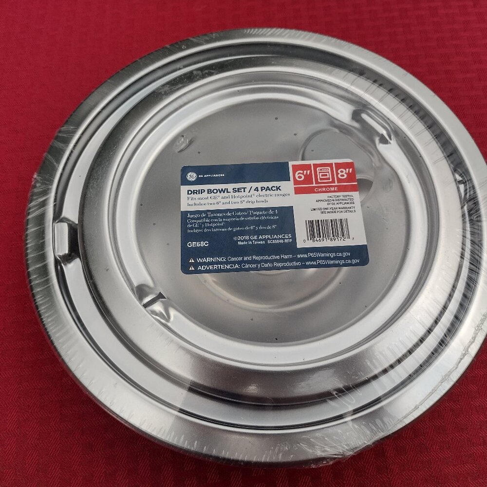 NEW GE/Hotpoint Range Chrome Drip Bowl Set of 4 – Model #GE68C